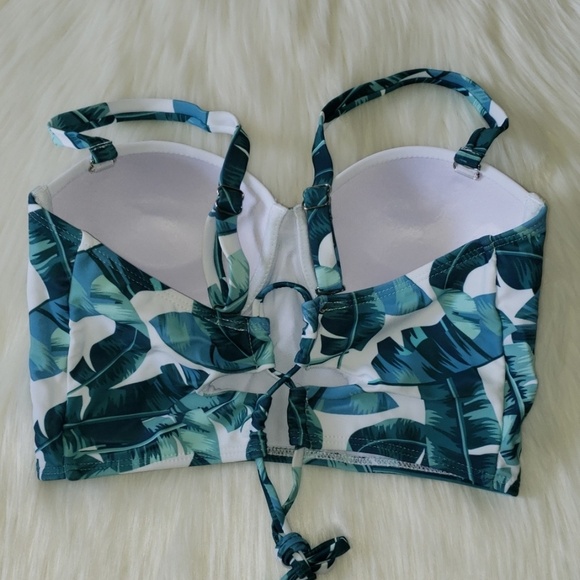 Tropical Leaf Lace Up High Waist Bikini Set - Picture 7 of 8